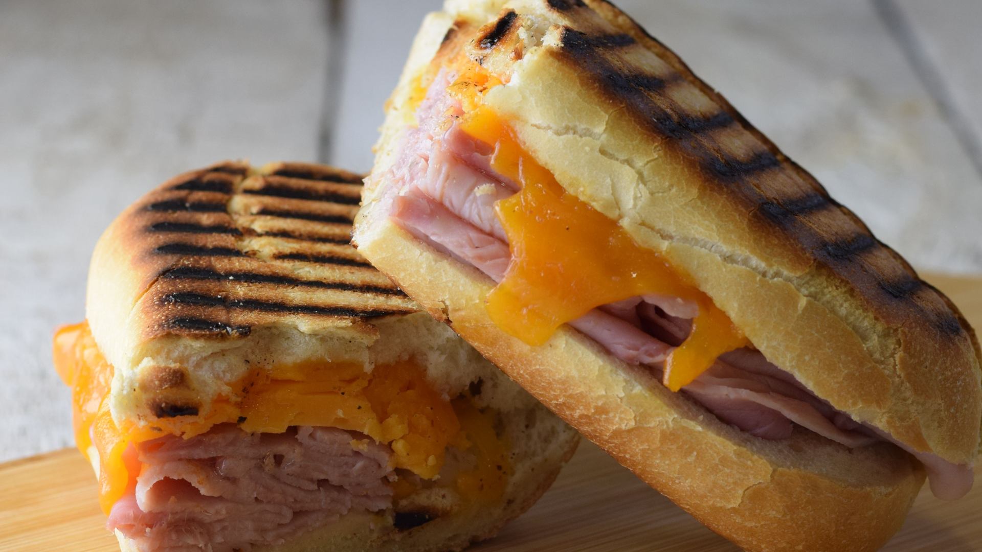 Ham and cheddar baguette